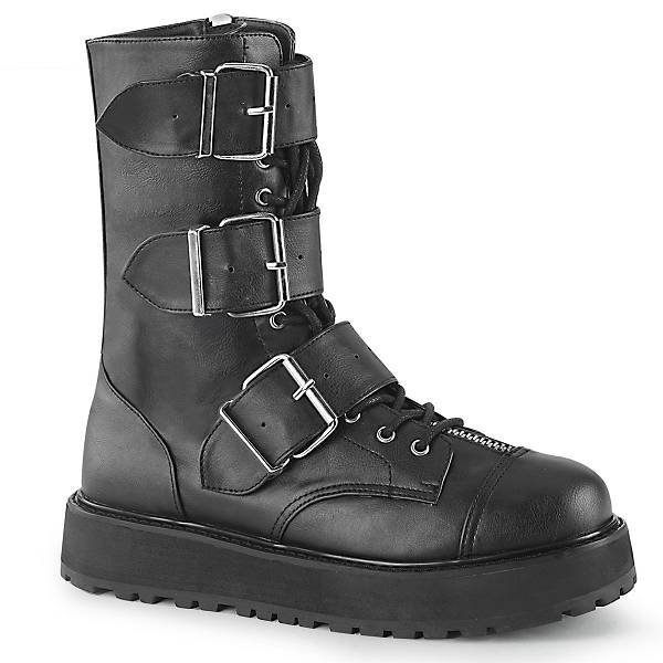Demonia Women's Valor-210 Platform Mid Calf Boots - Black Vegan Leather D4152-70US Clearance